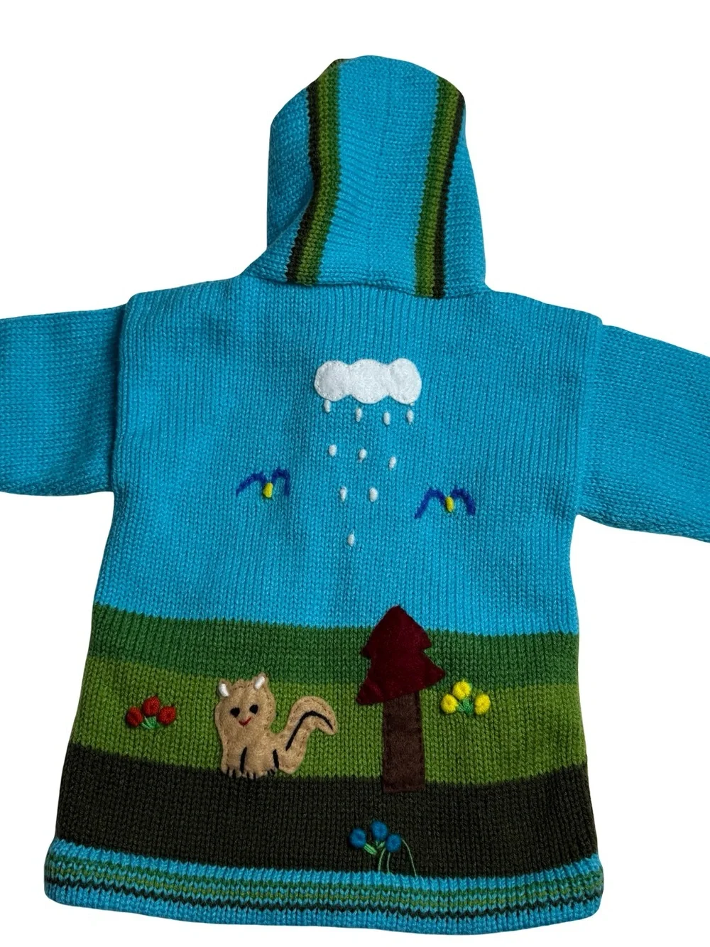 Handknit Peruvian Zip Up Hooded Sweater Lucy Iburg 4T Colorful Animals Landscape